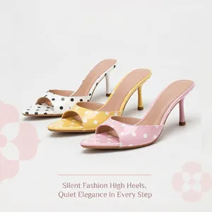 Women's Pointed Toe Polka Dot High Heel Mules Patent Leather Peep Toe Stiletto Sandals Summer Vacation Outdoor Slip-on Shoes