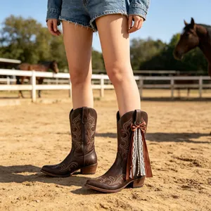 Detail shot of elegant brown ribbon boot charms with delicate lace and pearls.