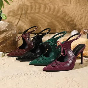 Elegant pointed toe slingback high heel sandals with stone texture in multiple colors