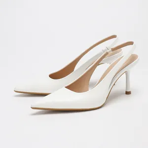 Elegante weiße französische Slingpumps mit spitzer Zehenpartie für modebewusste Damen