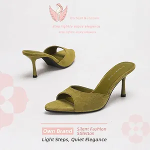 Damen Wildleder Peep Toe Pfennigabsatz Mules Elegant Hochhackige Sandalen Pantoletten Abendparty Kleiderschuhe Für Frauen Pendler