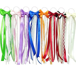 Handmade colorful ribbon bow charms with lace and pearls for Western cowboy boots