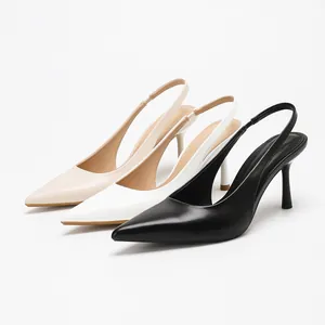 Elegante französische spitze Slingback-Stiletto-Pumps in Nude, Weiß und Schwarz