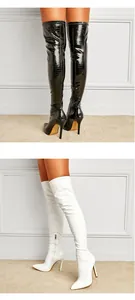 Elegant crocodile pattern over-the-knee high heel boots in classic black and white