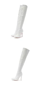 Elegant white pointed-toe stiletto over-the-knee boots with high heels for women