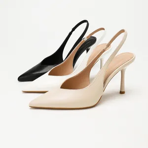 Elegante spitze Slingback-Stilettos in den Farben Schwarz, Weiß und Beige aus PU-Leder.