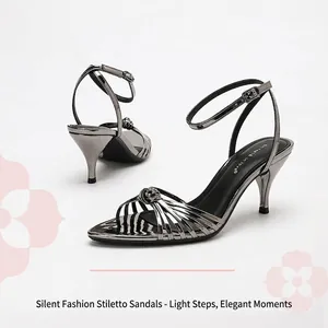 Damen Sandaletten Mit Stilettoabsatz Spitz Zulaufend Spiegel-Finish Knöchelriemen Elegante Party Bankett Office Schuhe
