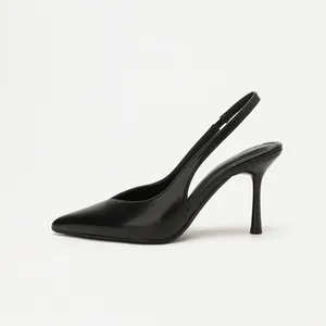 Elegante schwarze spitze Slingback-Stilettos aus PU-Leder für Büro und Abendveranstaltungen