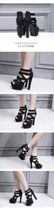 Elegante schwarze Plateau-Sandalen mit hohen Absätzen und modischen Kreuzriemen für Damen
