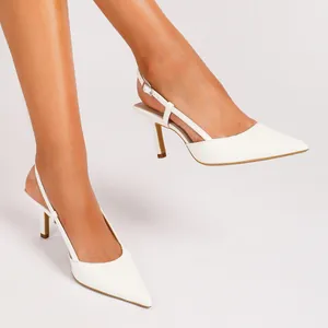 Eleganti décolleté slingback bianche a punta con tacco basso da ufficio per donna