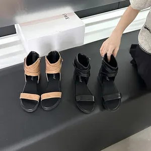 Comfortable women's summer flat gladiator sandals with soft soles in tan and black