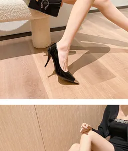 Elegant black stiletto pumps with pointed metallic toe cap for women's daily wear