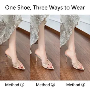 Versatile lace pointed high heel sandals featuring three elegant and adjustable wearing styles