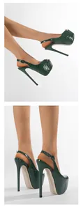 Seiten- und Rückansicht der dunkelgrünen 16 cm Plateau-Stilettos mit Krokoprägung.