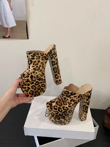 Stylish leopard print platform mules featuring chunky high heels and sexy open toe design