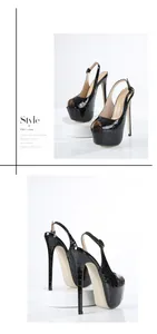 Detailansicht der schwarzen 16 cm Plateau-Stilettos mit Krokoprägung für den Laufsteg