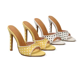 Elegant polka dot high-heeled mule sandals with stiletto heel and open-toe design