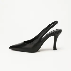 Elegant black pointed-toe slingback high heels in high-quality PU leather for women