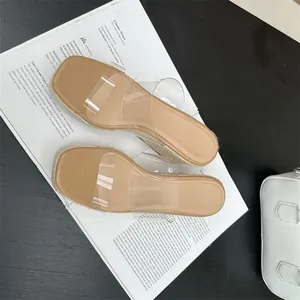 Stylish square toe wedge slippers with clear PVC straps and platform sole for women