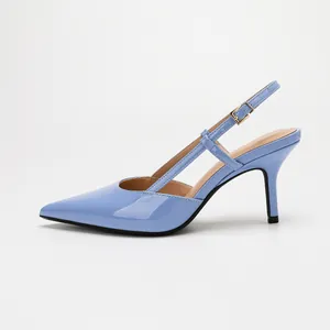 Κομψές γαλάζιες λουστρίνι slingback γόβες με μυτερή μύτη για επαγγελματική χρήση