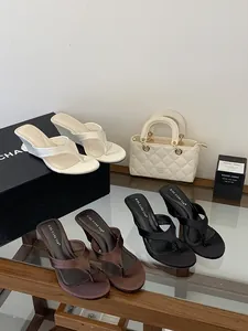 Elegant satin flip-flop wedge heels displayed in white, brown, and black colors.