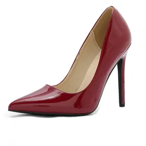 Elegant red patent leather pointed-toe stiletto high heels for women, classic sexy style.