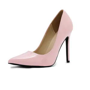 Elegant pink patent leather stiletto high heels with pointed toe design