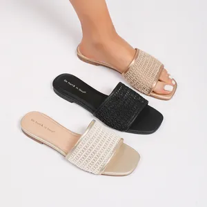 Atmungsaktive flache Mesh-Sandalen für Damen mit eckiger Zehenpartie in Farben