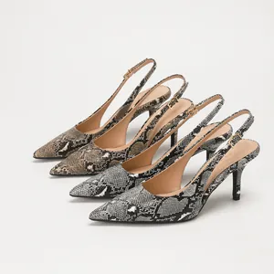 Elegant snakeskin pattern pointed toe slingback stiletto heels for women's office wear