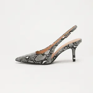 Elegant snakeskin pattern pointed-toe slingback high heels with stiletto heel