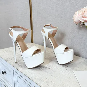 Elegant white platform sandals with high stiletto heels and adjustable ankle straps