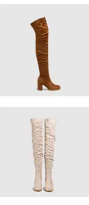 Stylish over-the-knee suede boots with chunky high heels for women, chic winter footwear