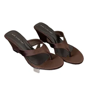 Elegant women's brown satin wedge flip-flop sandals for summer resort and outdoor wear