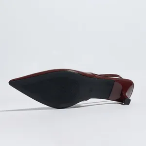 Bottom view of elegant burgundy pointed-toe slingback kitten heel showing size 37