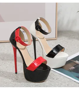 High fashion platform stiletto sandals with sexy ankle strap and color-block design