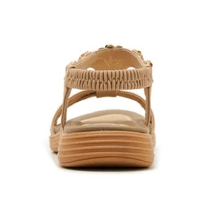 Detailed rear view of bohemian style floral sandals featuring a comfortable elastic heel strap