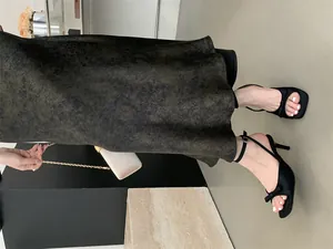 Elegant French style black slim heel sandals with bow and ankle strap decoration