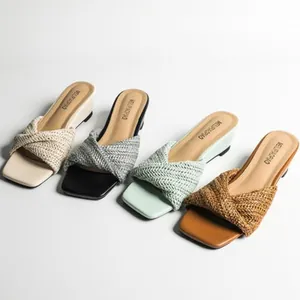 Sandali a Zeppa Intrecciati da Donna Punta Quadrata Aperta Ciabatte Estive alla Moda Nicchia Aumento Altezza Scarpe con Zeppa per Festa Casuale Vacanza
