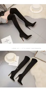 Elegant black over-the-knee boots with high stilettos and pointed toes for women