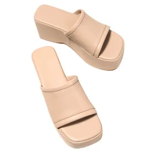 Stylish beige platform wedge sandals for women with non-slip soft sole