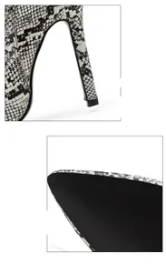 Detailed macro view of snake print pointed-toe stiletto heel over-the-knee boots