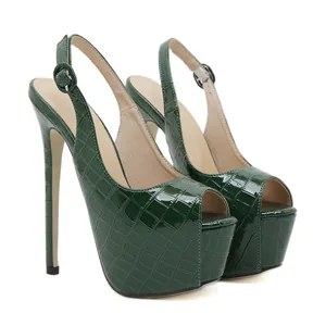 Tacchi a spillo sexy verde scuro effetto coccodrillo 16 cm con plateau e open toe