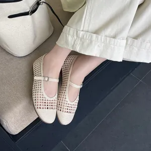 Scarpe Mary Jane Intrecciate Traforate da Donna Vintage Francese Traspirante Ballerine Piatte con Cinturino in Rete per Festa in Spiaggia Estiva