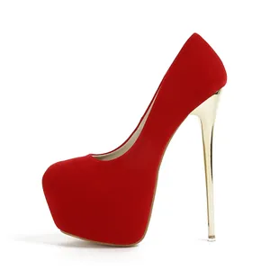 Sexy zapatos rojos de plataforma con tacón de aguja dorado para fiestas nocturnas
