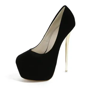 Zapatos de tacón de aguja negros con plataforma sexy y tacón metálico fino para discoteca