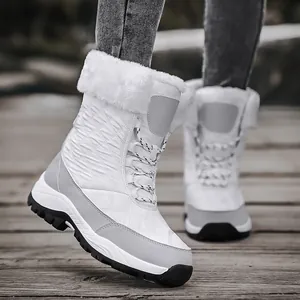 Stivali da Neve Casual Impermeabili da Donna Trapuntati Al Polpaccio Scarpe di Cotone Termiche Invernali Taglie Comode Fodera in Pelliccia Calda Antiscivolo