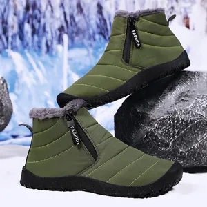 Warme wasserdichte grüne Winter Schneestiefel mit Reißverschluss und dickem Fellfutter