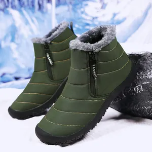 Wasserdichte grüne Schneestiefel für Damen und Herren mit Reißverschluss und Fellfutter