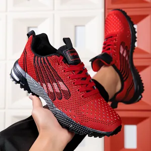Detailed view of breathable red and black mesh men's fashion athletic running sneakers