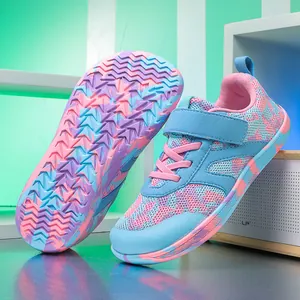 Chaussures pieds nus respirantes pour enfants avec bout large et semelle antidérapante rose et bleu